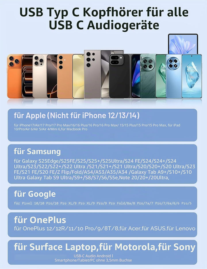 TOPAUX Open Ear Kopfhörer USB C mit Kabel für Samsung Galaxy S26 S25 S24 Ultra S23 FE A56 A16 A17 A3