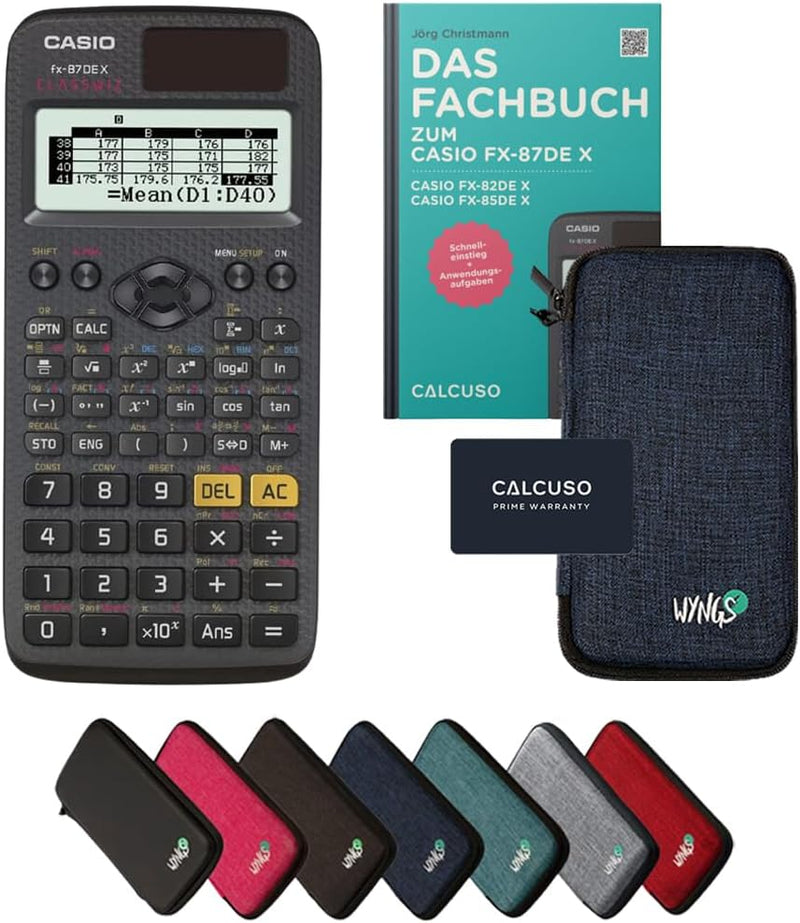CALCUSO Standardpaket: Casio FX-87DE X technisch-wissenschaftlicher Taschenrechner + WYNGS Schutztas