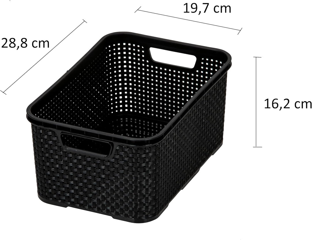 BranQ - Home essential Korb in Rattan Design 3er Set Grösse M 10 l, BPA-frei Kunststoff PP, Schwarz,