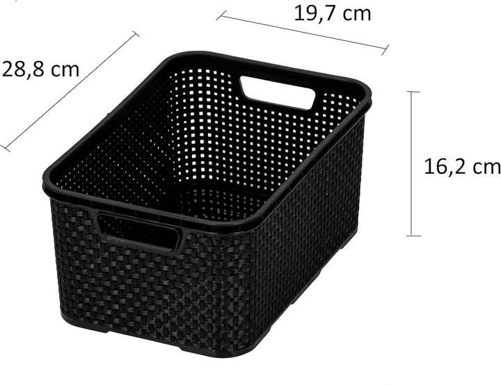BranQ - Home essential Korb in Rattan Design 3er Set Grösse M 10 l, BPA-frei Kunststoff PP, Schwarz,