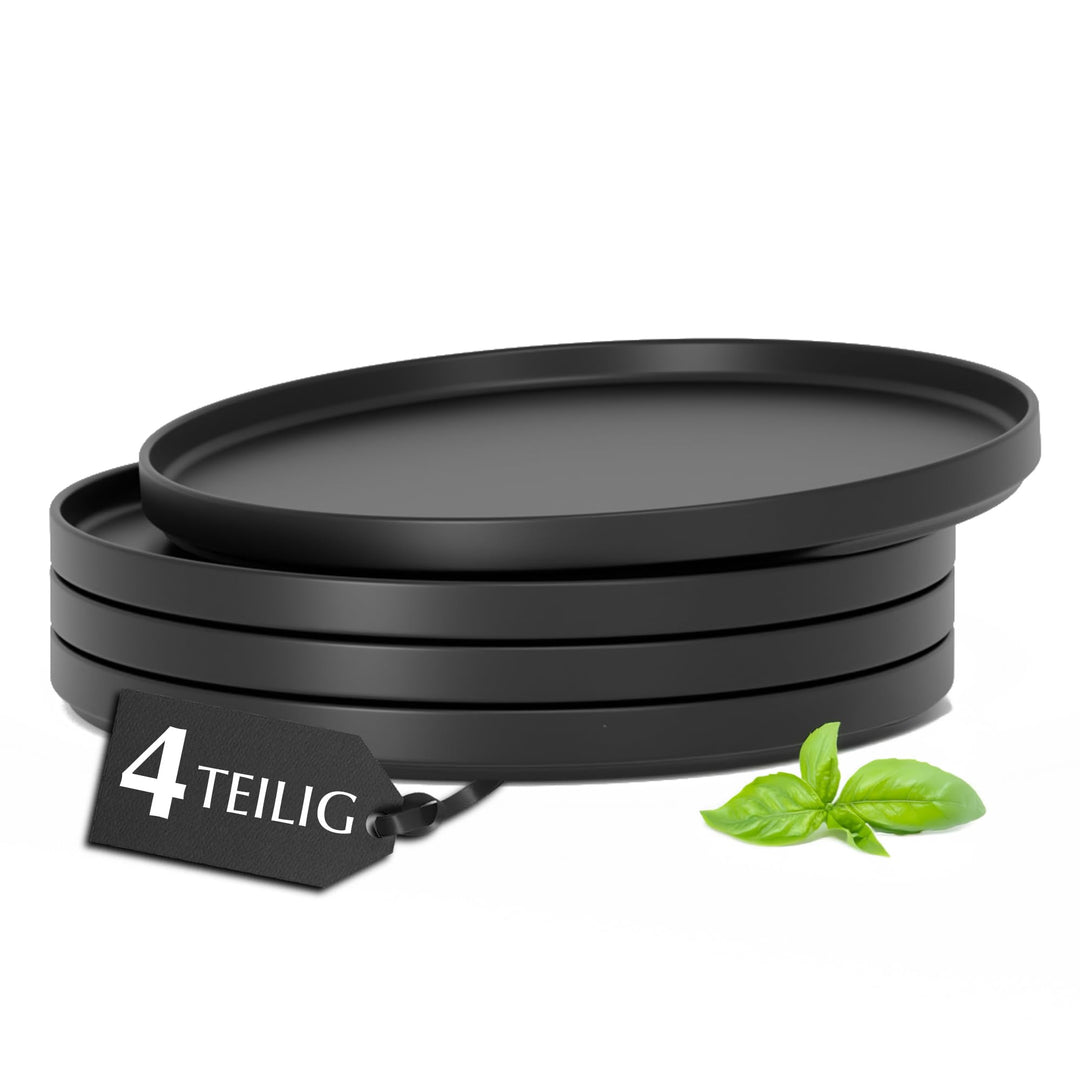 MIAMIO - Teller Set, 4er Set Speiseteller (26 cm) - Luxe (Schwarz) | Modernes Keramik Teller Set, Te