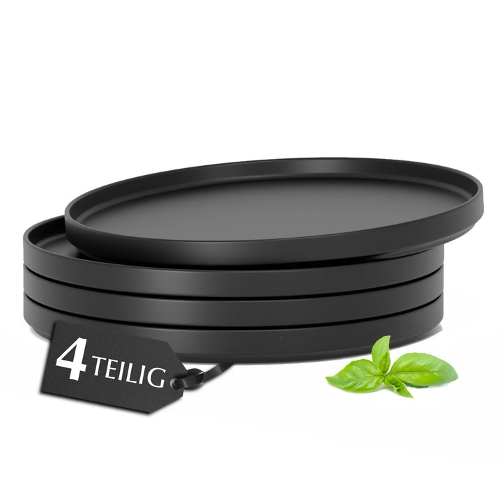MIAMIO - Teller Set, 4er Set Speiseteller (26 cm) - Luxe (Schwarz) | Modernes Keramik Teller Set, Te