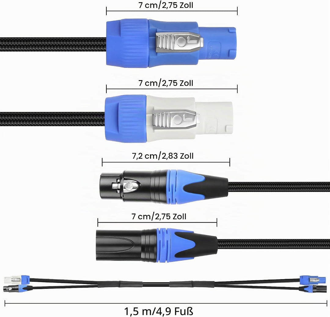 XMSJSIY PowerCon/XLR Power Audio Combo Link Kabel 16AWG 3-Pin PowerCon AC Eingang zum Ausgang 22AWG