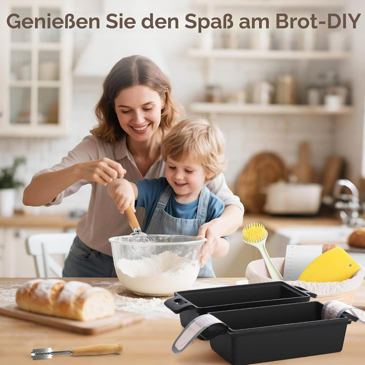 W&amp;H Brotbackform mit Deckel,Gusseisen Topf inkl. Gärkorb, Ideal als Kastenform Brot, Toastbrot Backf