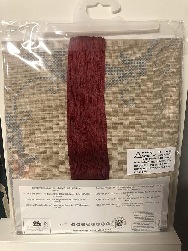 Vervaco Bordeaux geometrisch Stickpackung/Tischdecke im vorgedruckten/vorgezeichneten Kreuzstich, Ba