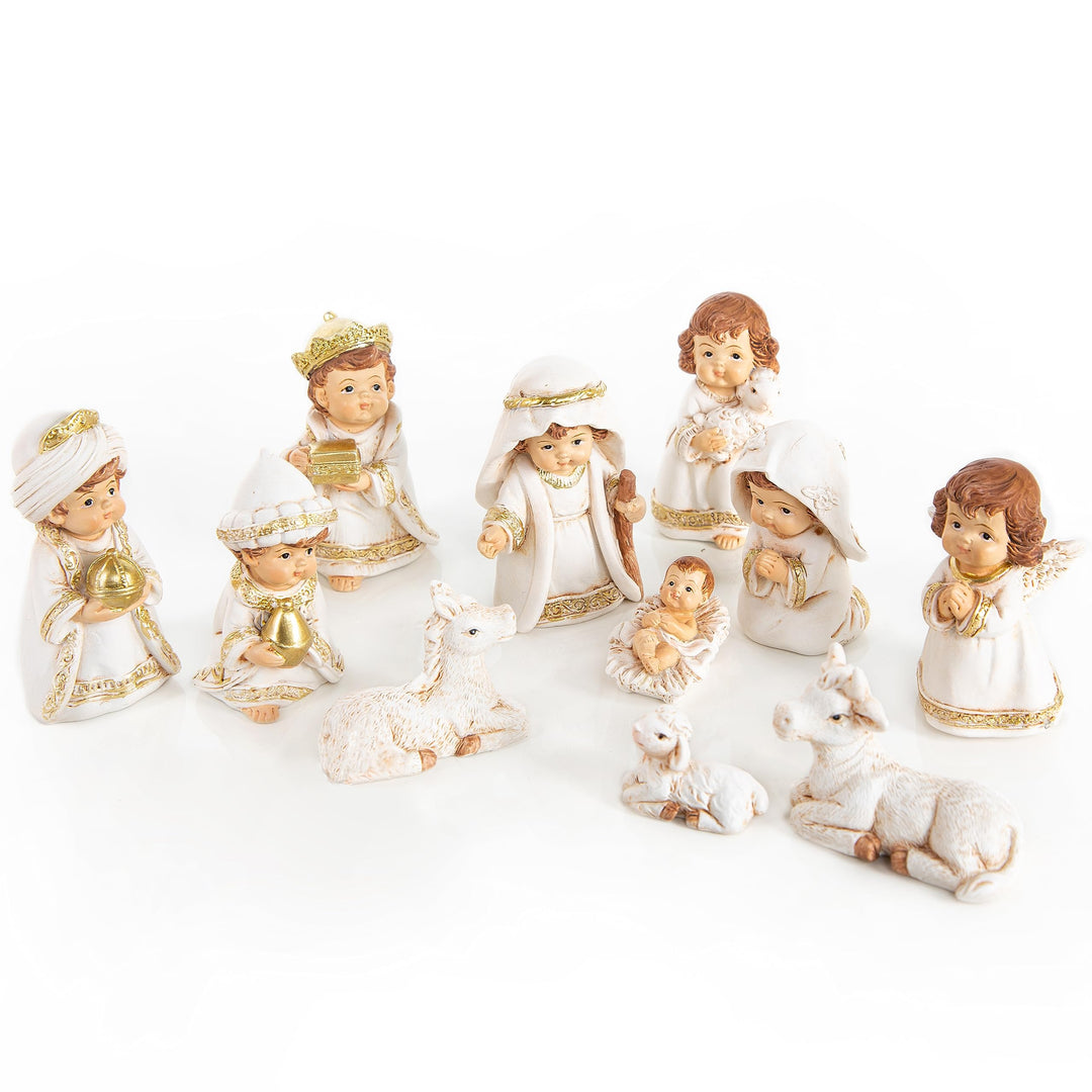 Logbuch-Verlag 11 Krippenfiguren für Deko Krippe kindlich Gold weiss edle Weihnachtskrippe Figuren S