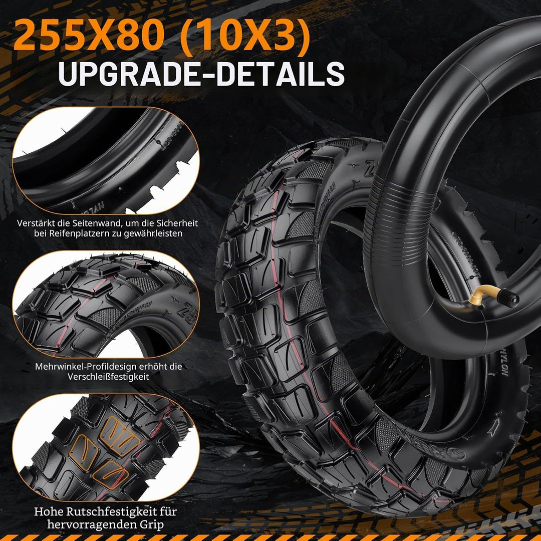 Xastro 2 PCS 255x80 Aussenreifen Reifen 2 PCS 10x2.5 Schlauch 80/65-6 E Scooter Reifen 255x80 Offroa