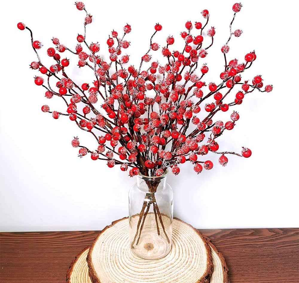 6 STÜCKE Weihnachten Rote Beeren, 50 cm Lange Künstliche Rote Beeren Burgunderrote Rote Beere Picks