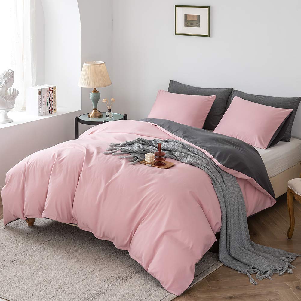 Damier Wendebettwäsche 155×220cm Altrosa Grau Bettwäsche Set Superweiches Microfaser Einfarbig Decke