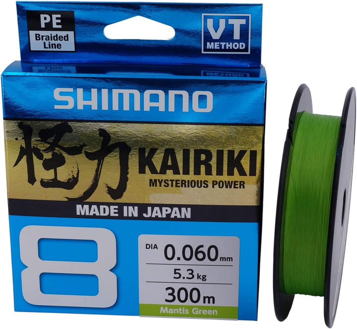 Shimano Kairiki 8, 300 Meter, grüne Mantis, geflochtene Angelschnur, 59WPLA68R0 0.06mm / 5.3kg, 300m