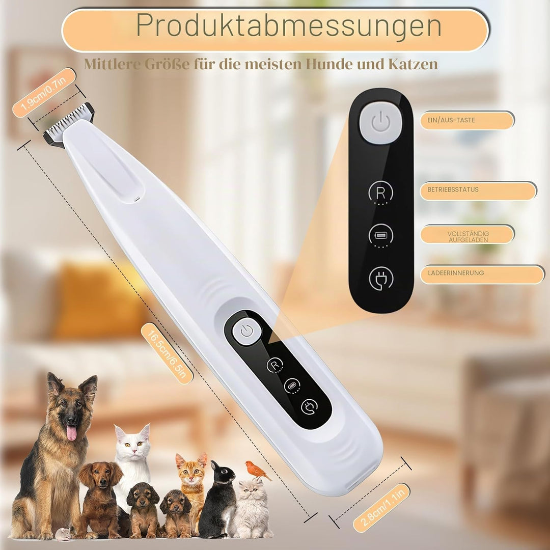 Haustierhaarschneider mit LED-Licht,PawTrim Pro Leise,Mit Ersatzklinge,Kabellos Haustier Rasierer Mi