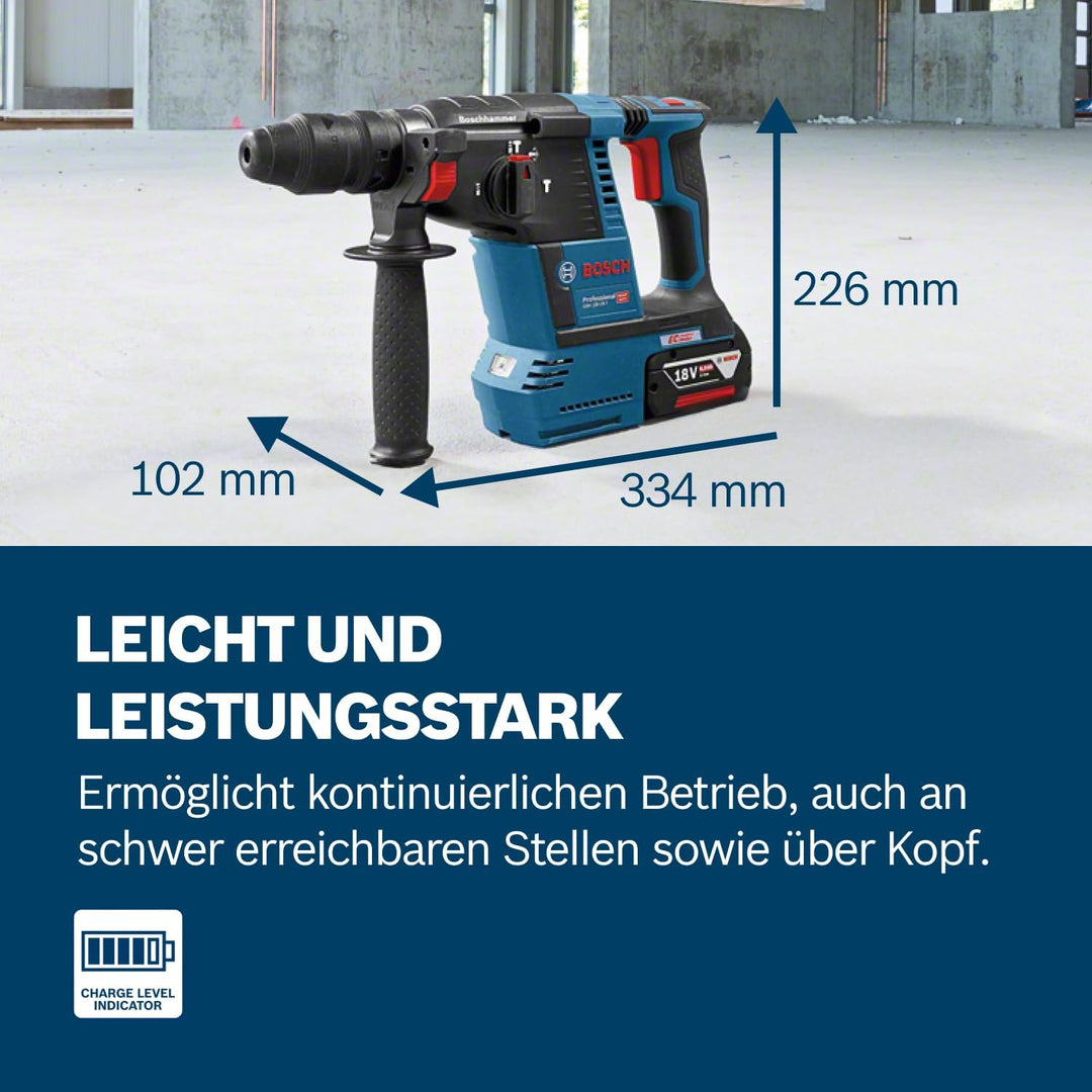 Bosch Professional 18V System Akku Bohrhammer GBH 18V-26 (SDS Plus, Schlagenergie: 2,6 Joule, Bohr-Ø