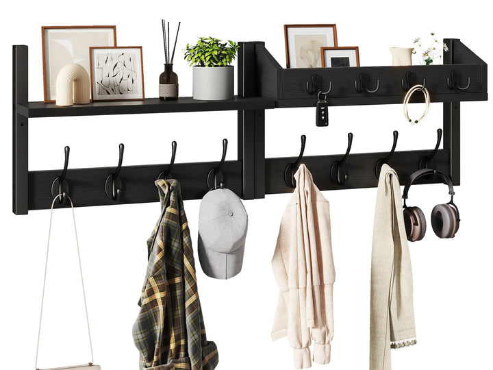 YMYNY 4-in-1 Wandgarderobe mit Ablage, Garderobenleiste Schlüsselbrett Holz, Gaderobe Wand für Flur,