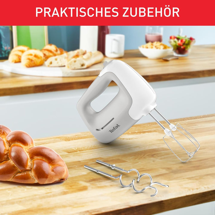 Tefal Handmixer Prep'Mix HT450B | 450 W | 5 Geschwindigkeiten | 2 Schneebesen und 2 Knethaken aus Ed