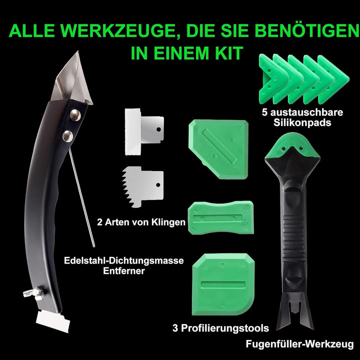 Silikonentferner Werkzeug Set aus Edelstahl, Fugenwerkzeug und Dichtmittel Glättset mit 3 Silikon Sc