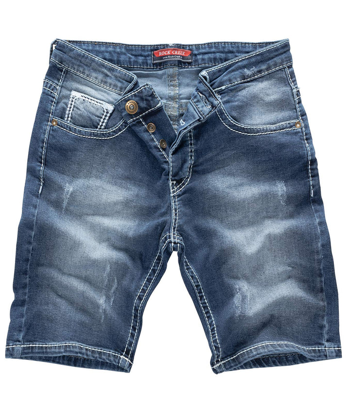 Rock Creek Herren Shorts Jeansshorts Denim Stretch Sommer Shorts Regular Slim M23, Blue White