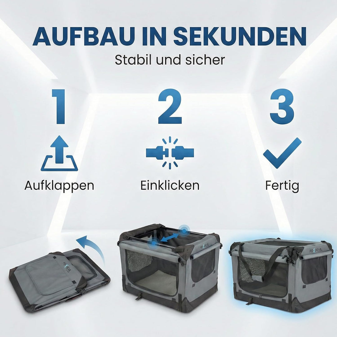 Foxdevil by xonic® Faltbare Hundebox/Katzenbox für mittelgrosse Tiere – Hundetransportbox Auto und Z