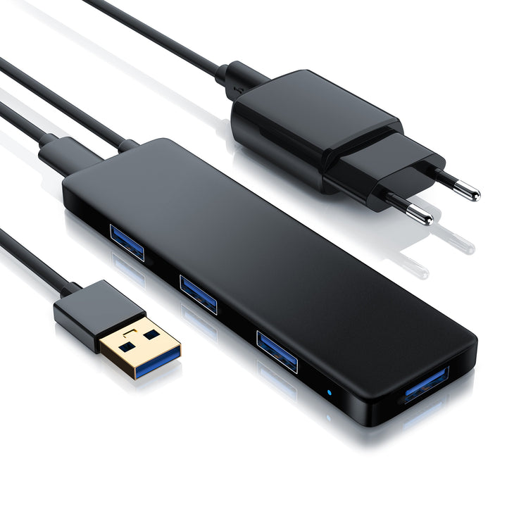 CSL - USB 3.0 Hub mit Netzteil - Ultra Slim 4-Port Verteiler - Datenhub für PC PS4 Notebook Netbook