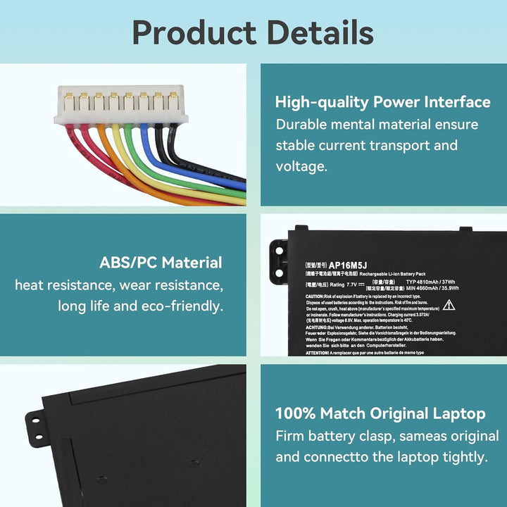 37Wh AP16M5J Laptop Akku für Acer Extensa EX215-22 Aspire A314-21 A314-31 A314-32 A314-33 A314-41 A3