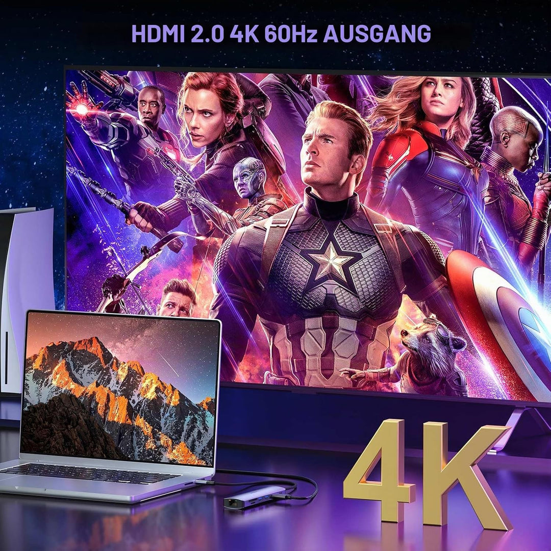 USB C Hub HDMI Ethernet, KOZYC 7 in 1 USB C Hub HDMI 4K @ 60Hz, 1Gbps Ethernet, 100W PD Charging, 2