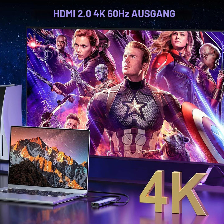 USB C Hub HDMI Ethernet, KOZYC 7 in 1 USB C Hub HDMI 4K @ 60Hz, 1Gbps Ethernet, 100W PD Charging, 2