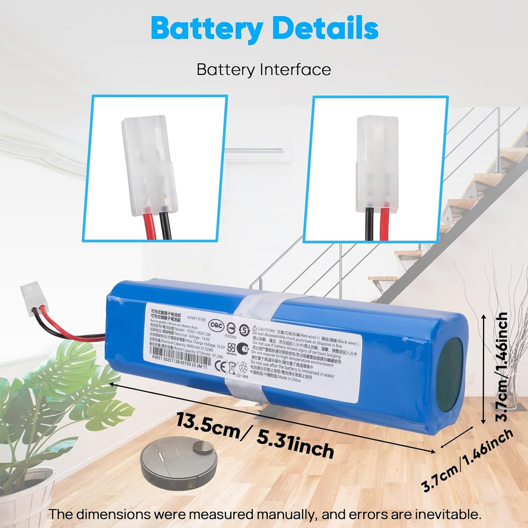 6800mAh 14,4V Akku, Kompatibel mit Rowenta X-Plorer Serie 95, RG7975WH/NS0, RG7987WH/NS0, RR7935WH,