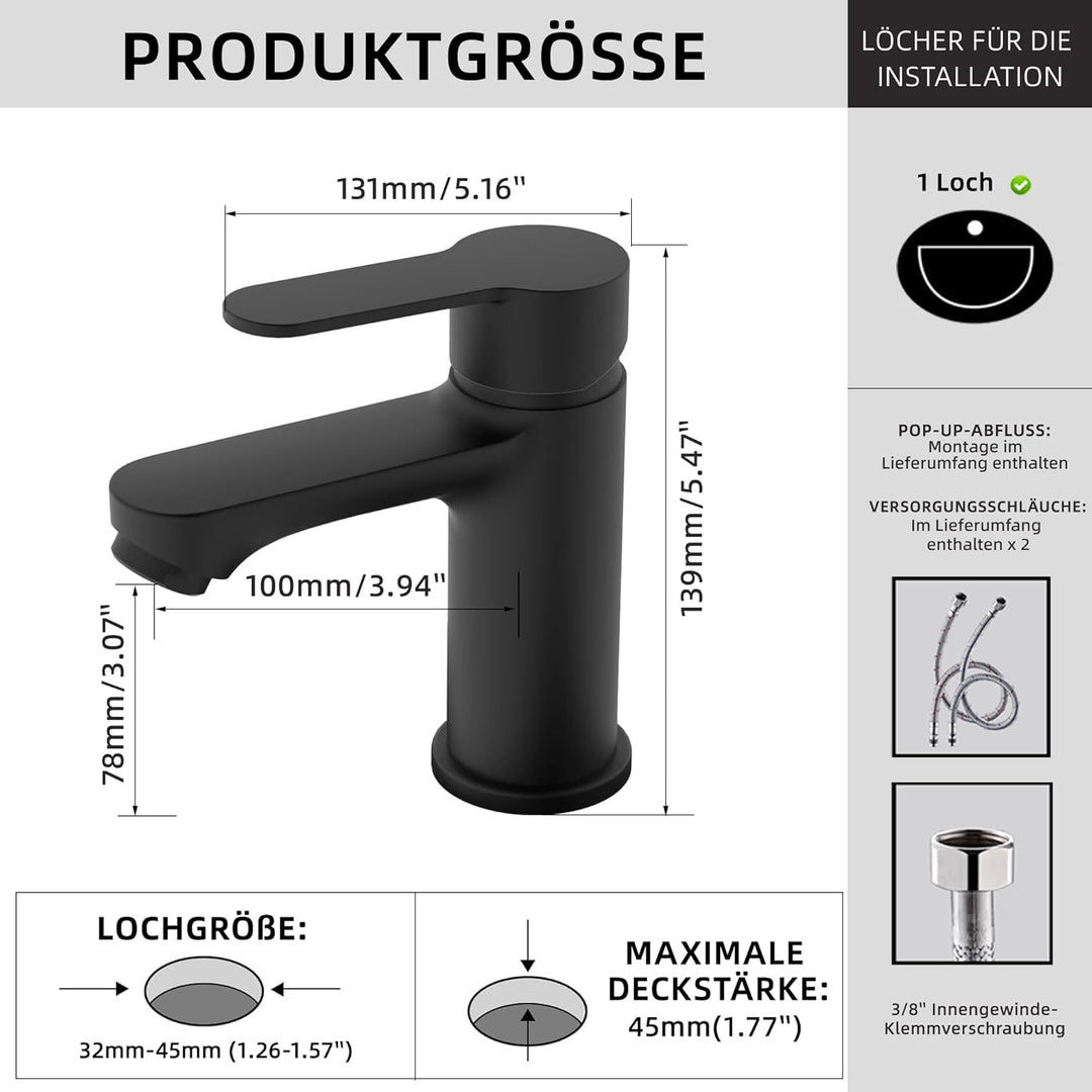 BELZ Wasserhahn Bad, Einhebel-badarmatur, Armatur Badezimmer, Mischbatterie Bad, Wassersparend, Ener