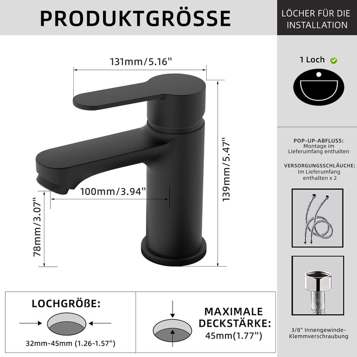 BELZ Wasserhahn Bad, Einhebel-badarmatur, Armatur Badezimmer, Mischbatterie Bad, Wassersparend, Ener