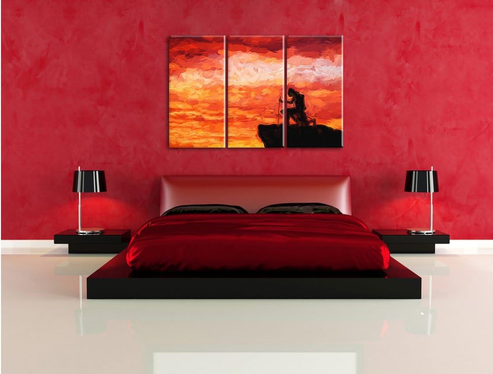 Pixxprint Samurai auf der Spitze des Berges als Leinwandbild/Grösse: 3 Teilig (120x80 cm) cm/Wandbil