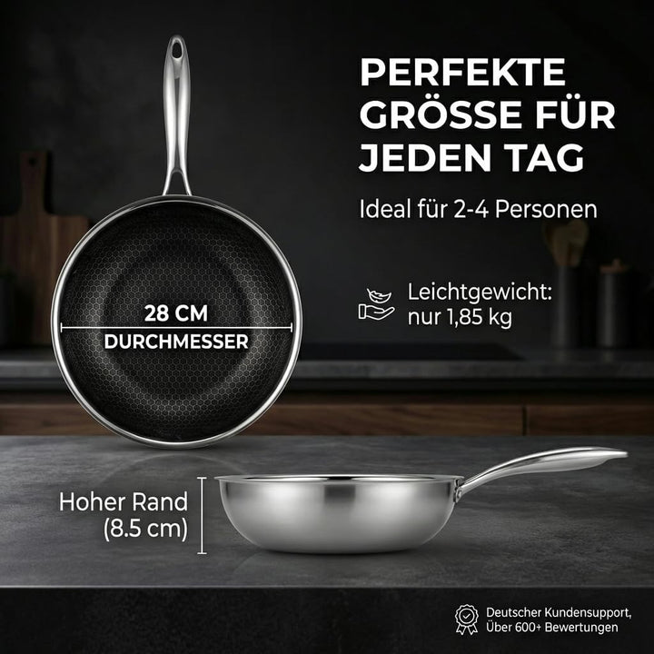 FIXLINE® BLACK FOREST Wokpfanne 28cm - Keramische &amp; Kratzfeste Beschichtung - alle Herdarten inkl. I
