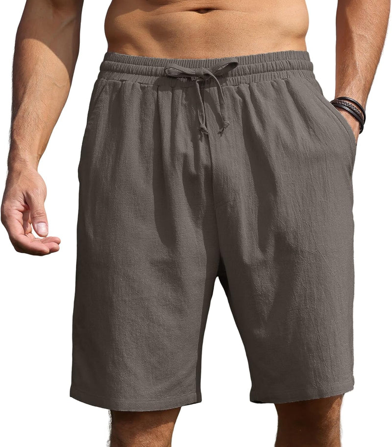 CTU Herren-Shorts aus Baumwolle und Leinen, für den Sommer, lässig, mit elastischen Taillentaschen,
