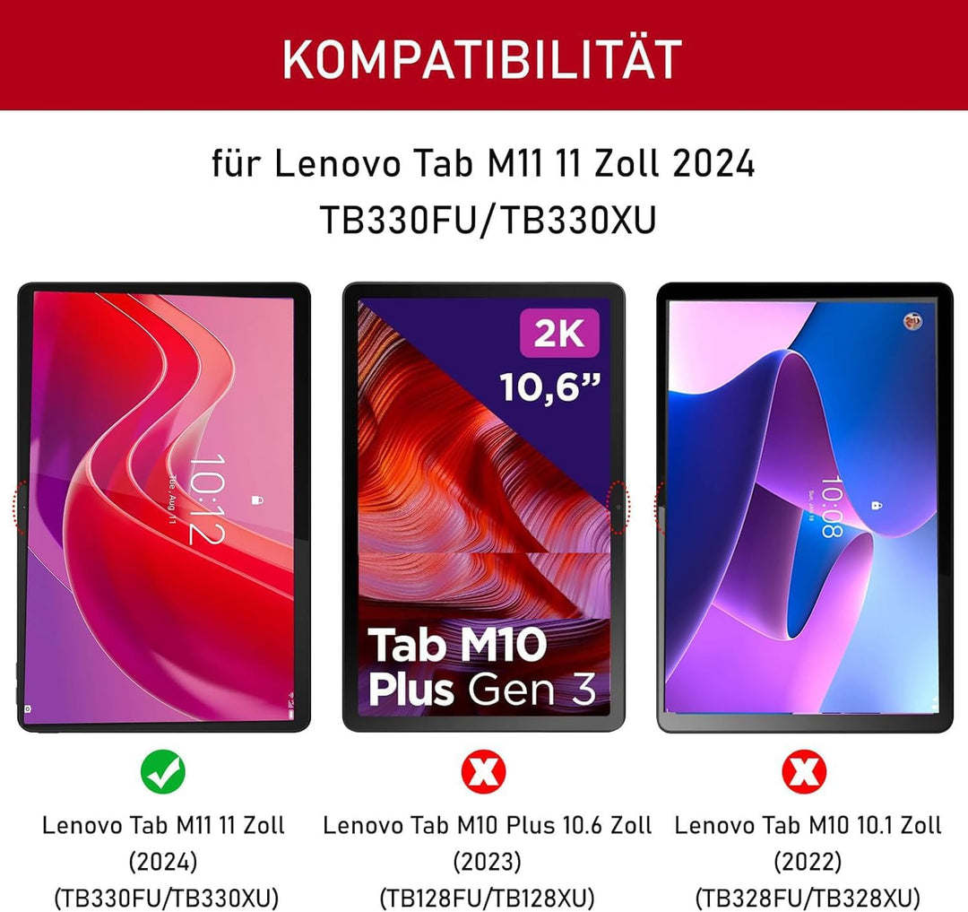 Hülle mit Tastatur für Lenovo Tab M11 (TB330/TB331) 11 Zoll 2024, (Deutsches) Tastatur Hülle für Len