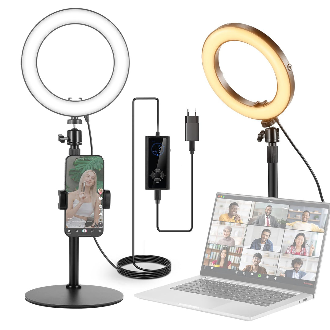 NEEWER 8" Tisch Ringlicht 18W Stark Leistung mit Ständer & Handyhalter, Circle Selfie Ring Licht kom