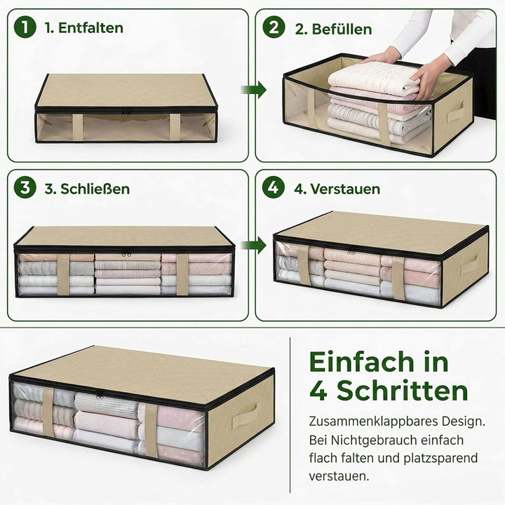 4er-Set Unterbett Aufbewahrungsboxen für Kleideraufbewahrung &amp; Organisation | 40L Waschbare Unterbet