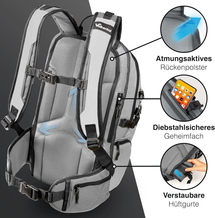 Valkental - Innovativer Rucksack mit perfekter Aufteilung (22L) Erweiterbares Volumen (Kein Schwitze