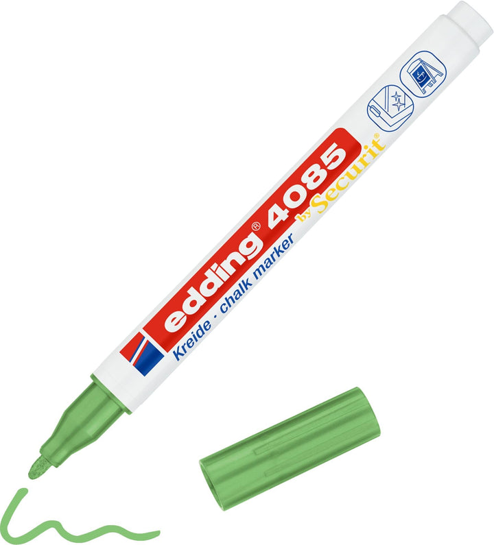 edding 4085 Kreidemarker - grün-metallic - 10 Kreidestifte - Rundspitze 1-2 mm - dünner Kreidestift