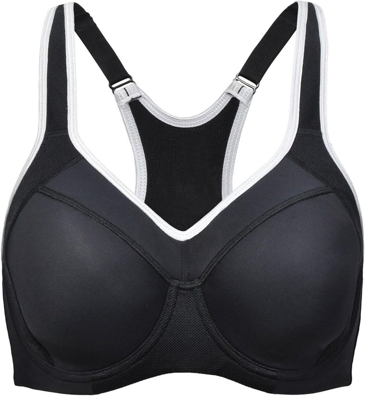 SYROKAN Damen Sport BH Starker Halt- Bügel Push Up Ringerrücken Gepolstert Fitness BH 70B Schwarz, 7