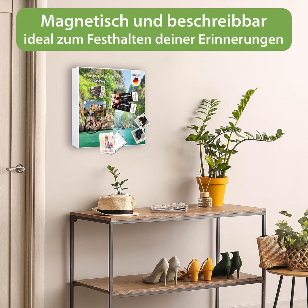 banjado® Grosser Schlüsselkasten Glas/Schlüsselbox 30cm x 30cm mit 50 Haken - Motiv Versteckte Bucht