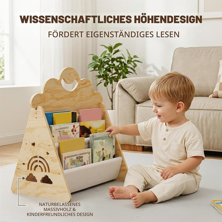 Montessori Bücherregal Kinder, Kinder Bücherregal Holz, Kinderbücherregal, Doppelseitiges Holzregal
