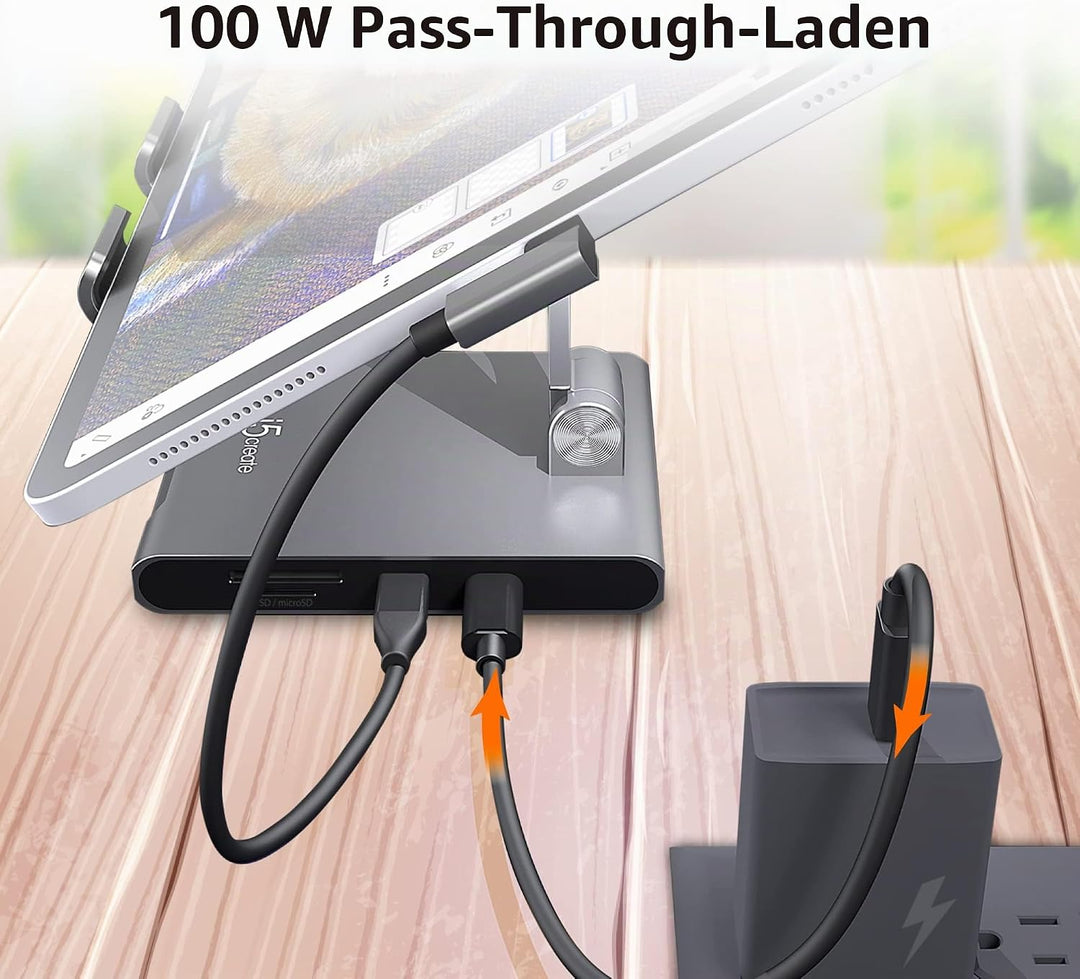 j5create Verstellbarer Tablet-Ständer mit USB Typ C Docking Station für iPad Pro/Air/Mini : 4K60 HDM