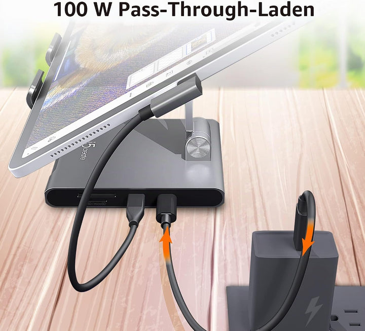 j5create Verstellbarer Tablet-Ständer mit USB Typ C Docking Station für iPad Pro/Air/Mini : 4K60 HDM