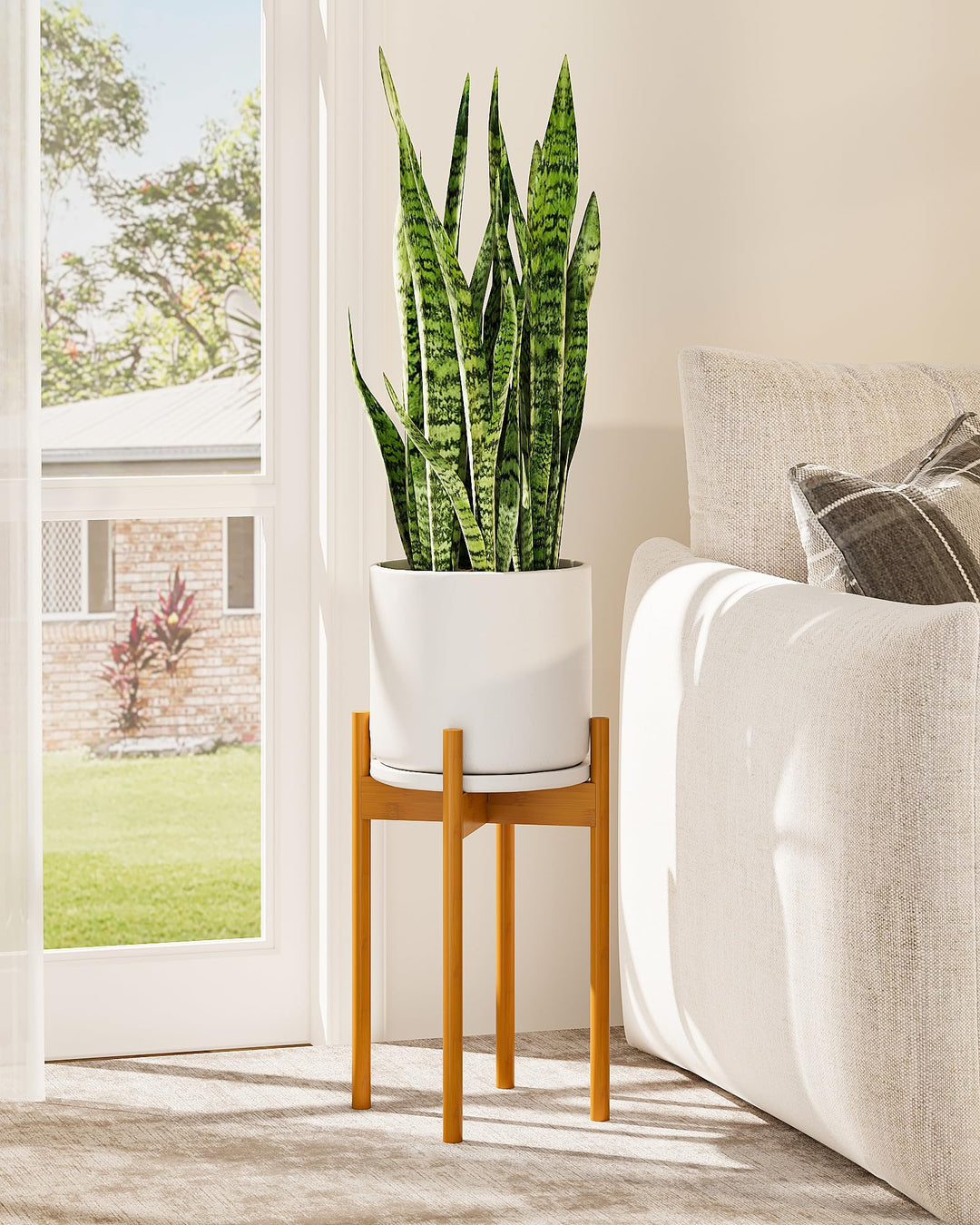 Bamworld Pflanzenständer Indoor Einstellbar, Bambus Blumentopf Ständer 20-30 cm, Pflanzenhocker Holz