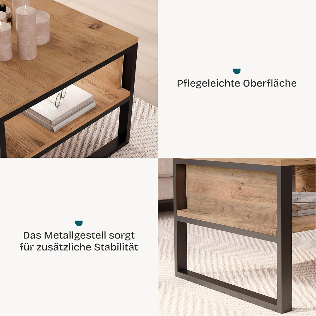 [en.casa] Couchtisch Laukaa Beistelltisch mit 2 Ablagefächern Wohnzimmertisch 44,5 x 100 x 60 cm Sof