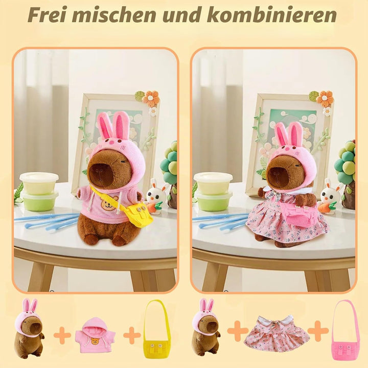Capybara Plüschtier, 23CM Capybara Kuscheltier Set Cartoon Plüschtiere, Plüsch Puppe Spielzeug mit K