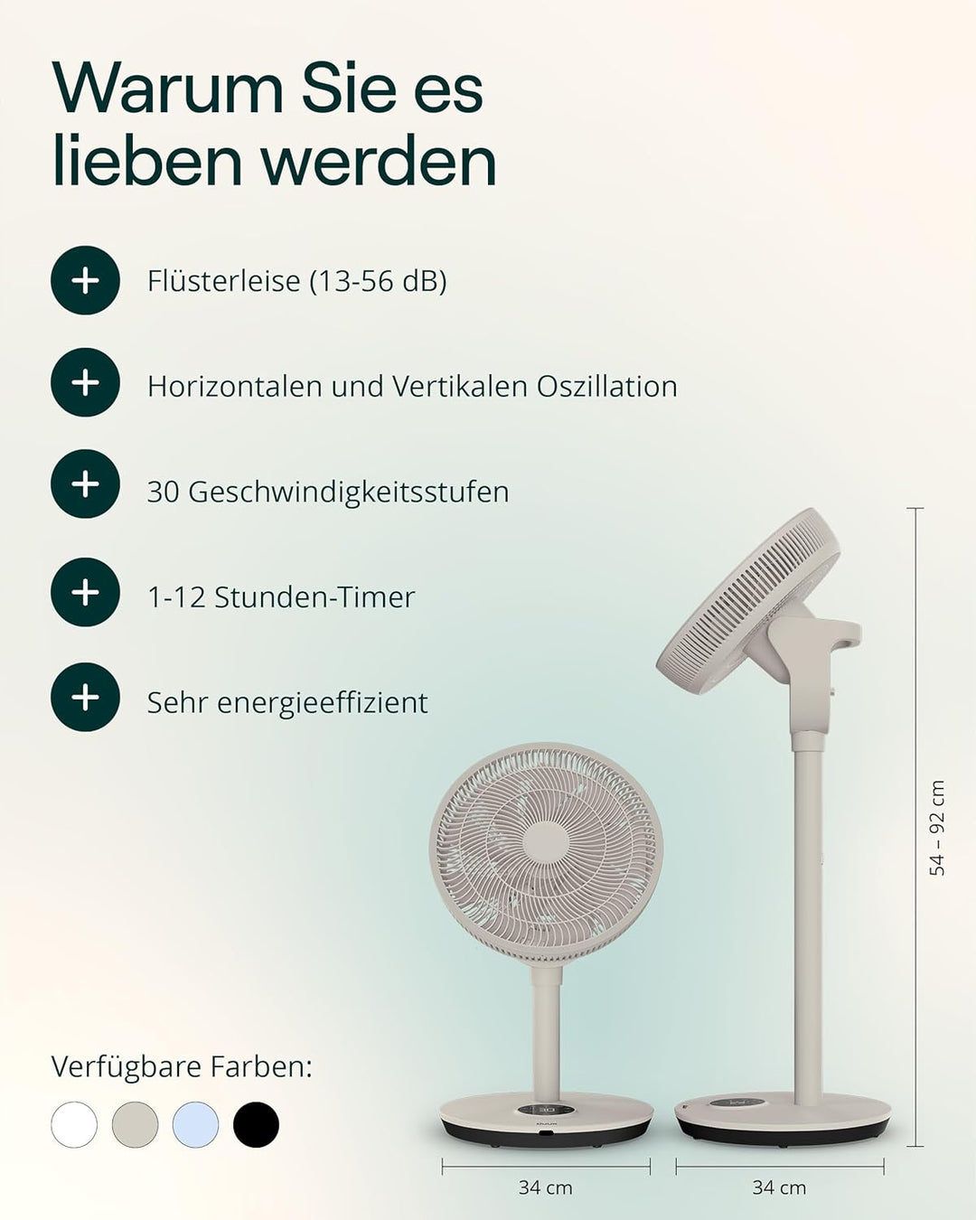 Duux Whisper Flex 2 Smart Ventilator – flüsterleise 13 dB – Nachtmodus & Timer – höhenverstellbar (5