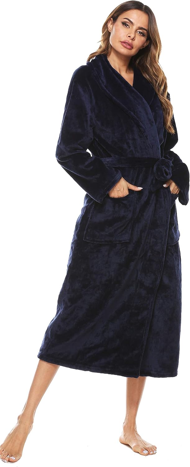 Vlazom Damen Bademantel Flanell Weiche Winter Bademantel Saunamantel Morgenmantel Lange Ärmel Hausma