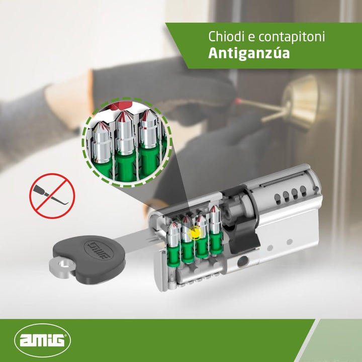 Amig - Sicherheitszylinder - Modell 20000 - Hergestellt aus Messing - Masse: 80 mm (35-45) - Bietet