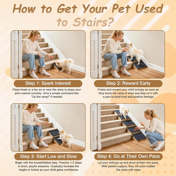 Hunderampen für Treppen, verstellbare Haustiertreppe für Hunde mit Teppichoberfläche, Niedrigem Wink