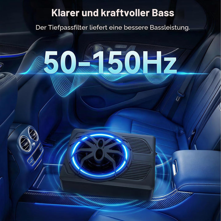 OiLiehu Untersitz Auto Subwoofer 1000W, 10" Schlanker Auto Subwoofer mit Stereo-Surround-Sound, Inte
