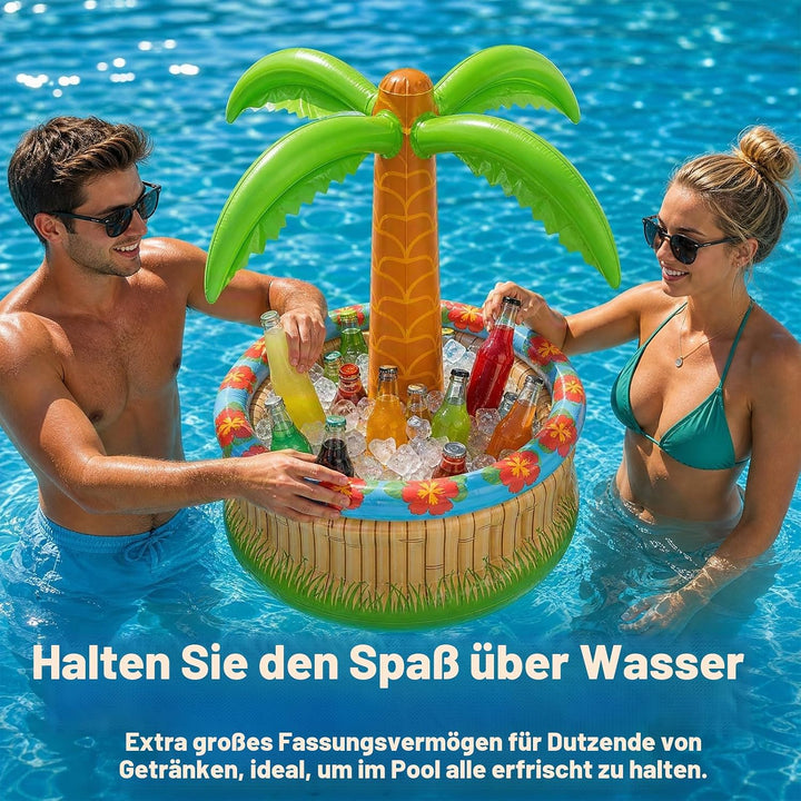 70 cm Aufblasbare Palme mit Getränkekühler – Strandparty &amp; Mottoparty Deko – inkl. Aufblasbarem Getr